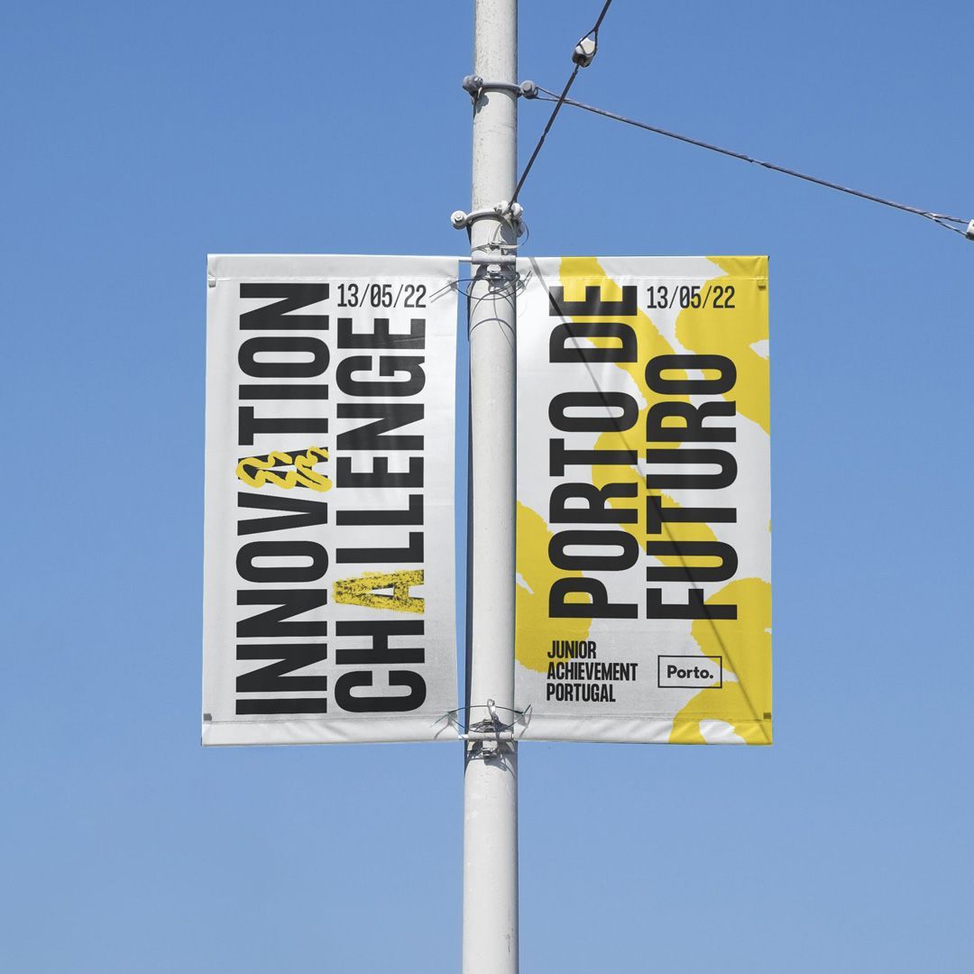 Photo of flags with bold black typography and yellow draws on it.